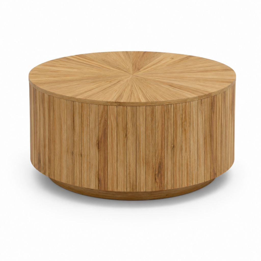 Tavolino da caffè rotondo color rovere in MDF impiallacciato rovere Ø90 x H45 cm