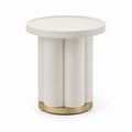 Tavolino laterale rotondo bianco in MDF con base in acciaio inox dorato Ø45 x H55 cm