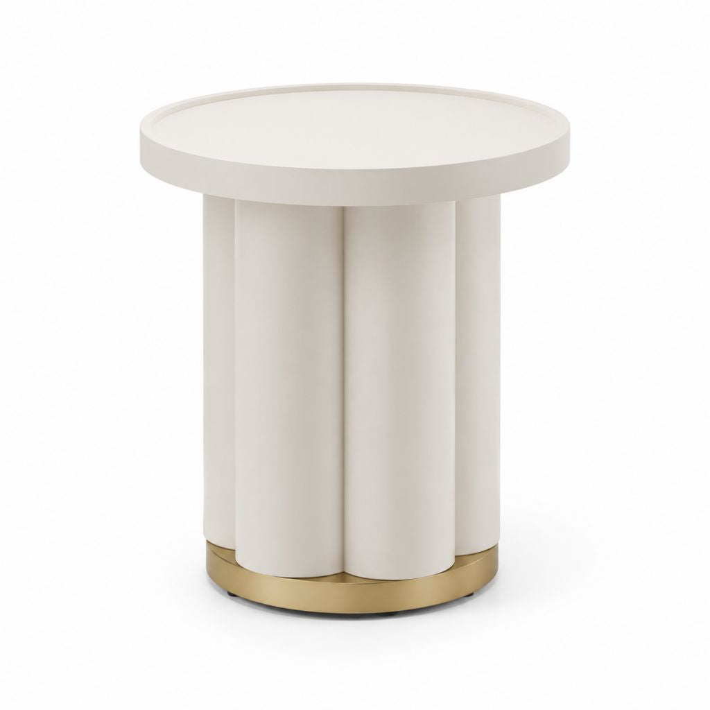 Tavolino laterale rotondo bianco in MDF con base in acciaio inox dorato Ø45 x H55 cm