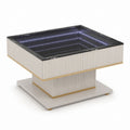 Tavolino da caffè quadrato bianco in MDF e vetro con LED 80 x 80 x 45 cm