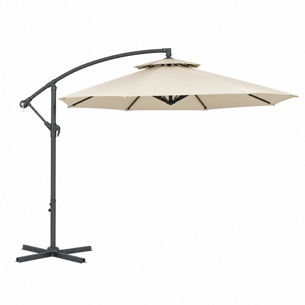 Ombrellone da giardino a braccio laterale beige in poliestere e acciaio Ø 300 cm altezza 245 cm
