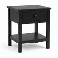 Comodino tavolino laterale nero in legno massello e MDF rettangolare con cassetto e ripiano 45 x 40 x 60 cm