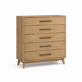 Cassettiera bassa a 5 cassetti rovere naturale in pannello truciolare rettangolare 80 x 40 x 100 cm