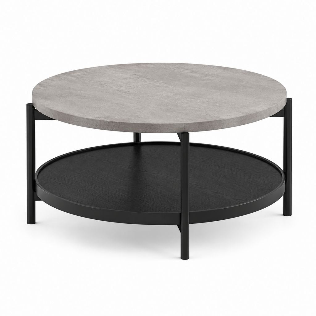 Tavolino da caffè rotondo grigio e nero in MDF e acciaio Ø80 x 45 cm