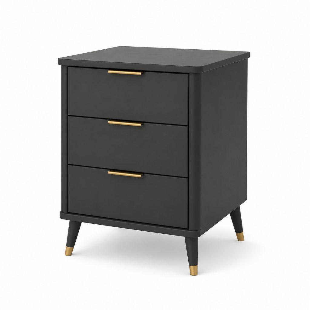 Comodino 3 cassetti nero in MDF 45 x 40 x 65 cm