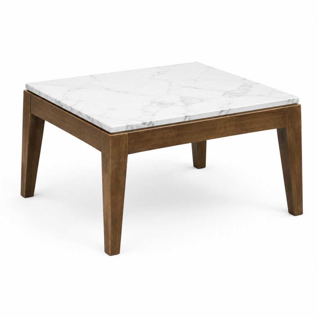 Tavolino da caffè quadrato bianco e marrone in ceramica e legno massello 80 x 80 x 45 cm