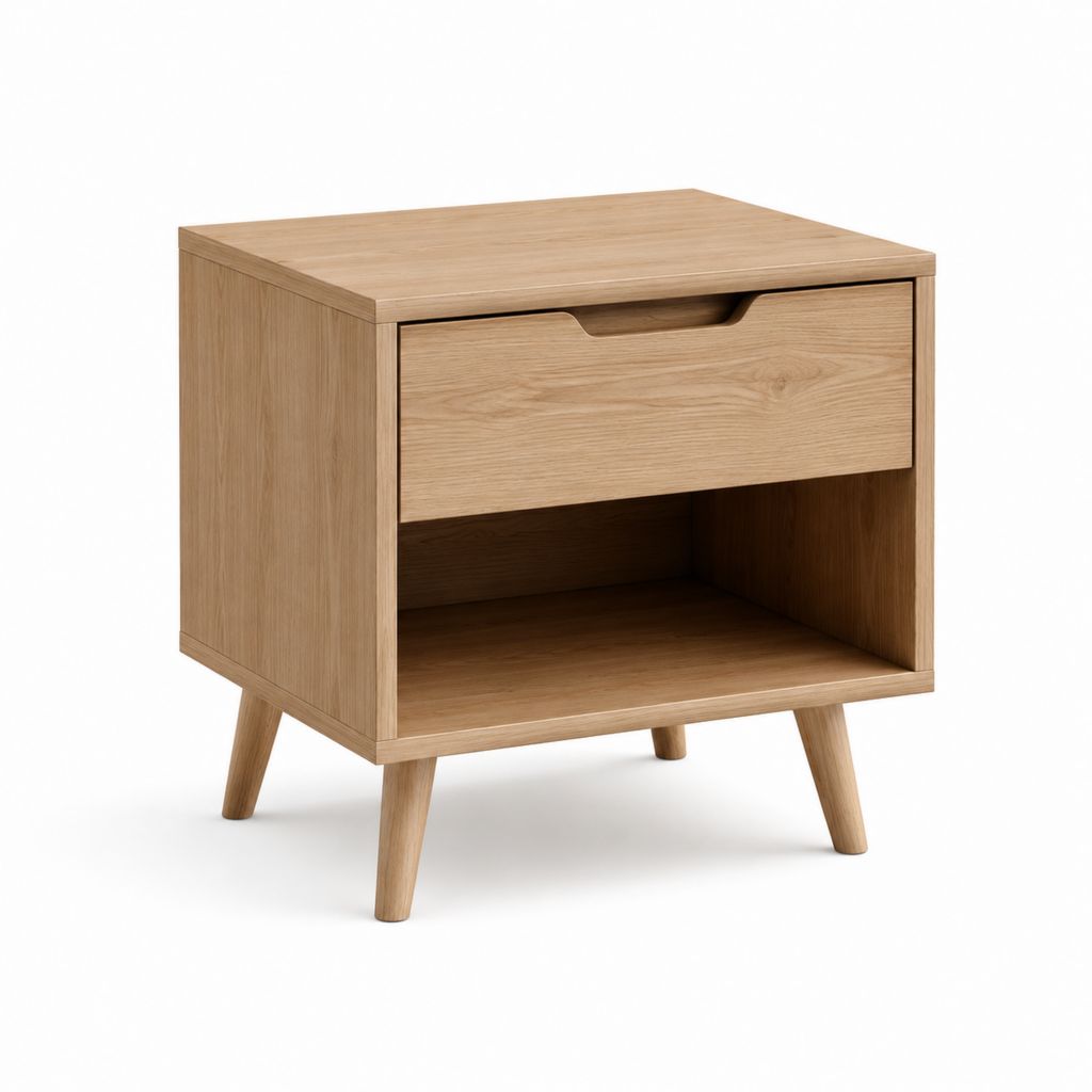 Comodino con cassetto in rovere naturale rettangolare 45 x 40 x 55 cm