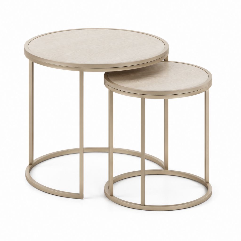 Set di 2 tavolini da caffè rotondi beige in MDF e acciaio diametro 80 cm altezza 50 cm e diametro 60 cm altezza 45 cm