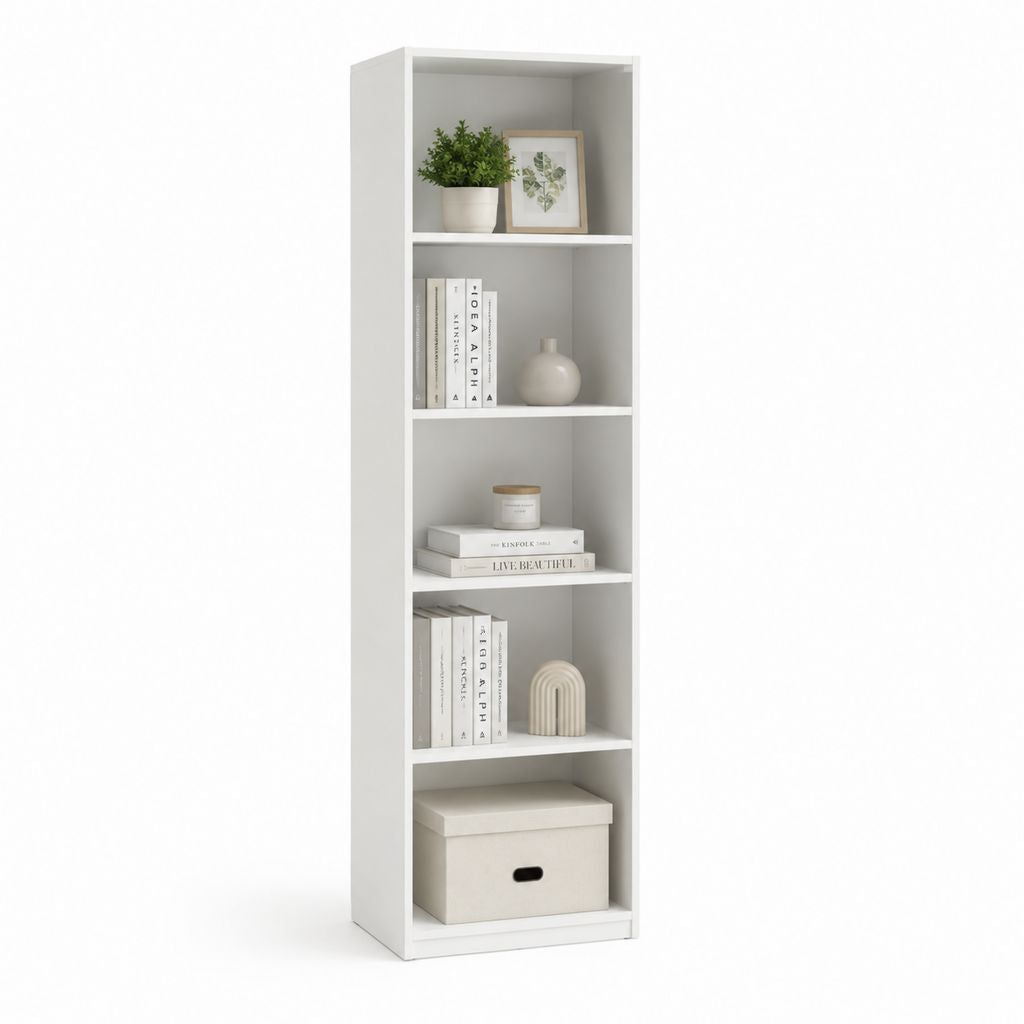 Libreria a 5 ripiani bianca in pannello truciolare nobilitato 30 x 24 x 180 cm