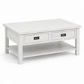 Tavolino da caffè con 2 cassetti bianco in pino massello rettangolare 110 x 60 x 45 cm