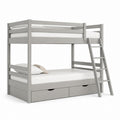 Letto a castello per bambini grigio in legno massello di pino con 2 cassetti 90 x 190 cm