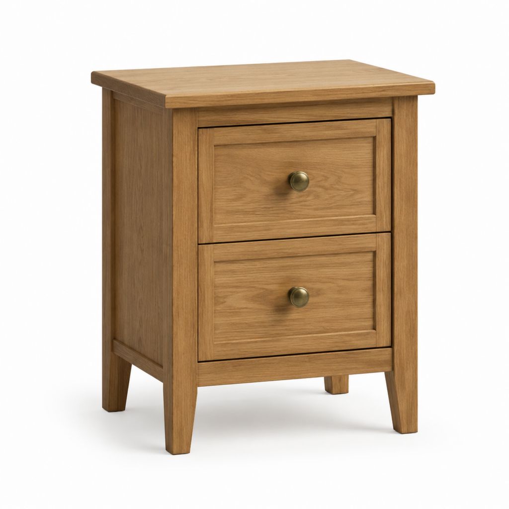 Comodino a 2 cassetti in legno massello di quercia naturale 45 x 35 x 60 cm