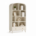 Libreria da soggiorno con 2 cassetti bianco avorio in MDF ad arco 90 x 35 x 180 cm