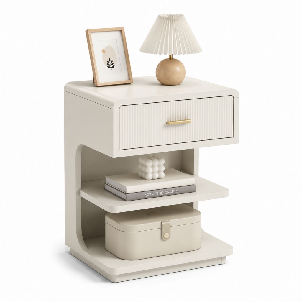 Comodino con cassetto e ripiani bianco in MDF rettangolare 45 x 40 x 60 cm