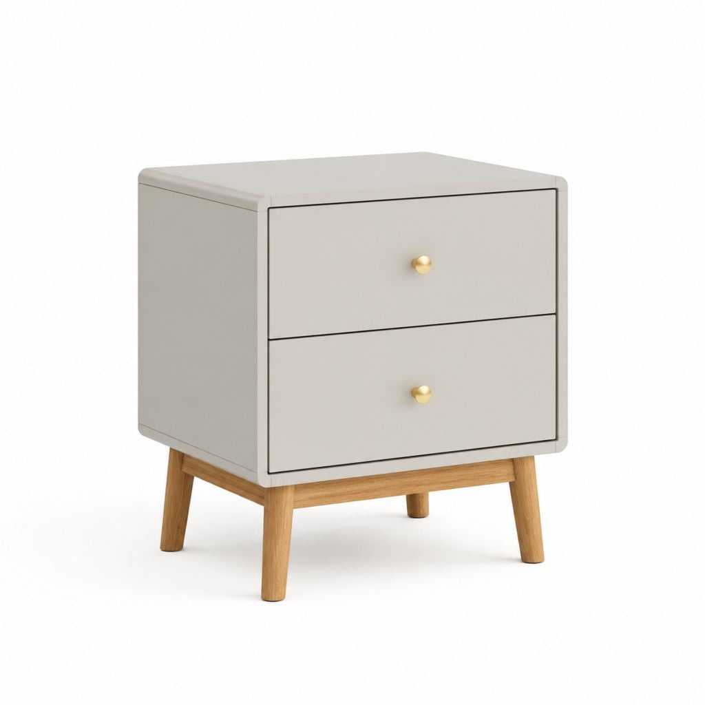 Comodino a 2 cassetti grigio chiaro in MDF e legno massello 50 x 40 x 60 cm