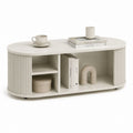 Tavolino da caffè ovale bianco in MDF con ripiani aperti 120 x 60 x 45 cm