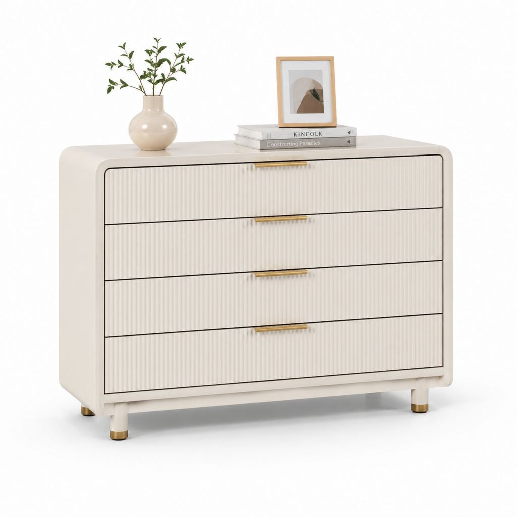 Cassettiera bassa 4 cassetti avorio in MDF 120 x 45 x 85 cm