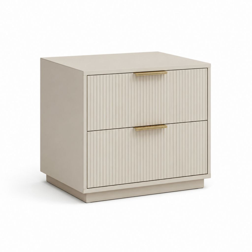 Comodino 2 cassetti beige in MDF con frontali scanalati 50 x 40 x 50 cm